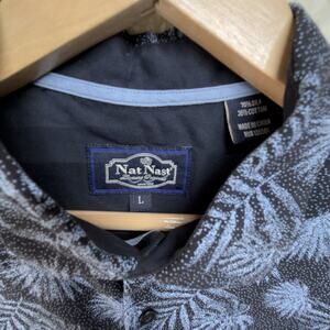 Nat Nast Luxury Originals Mens Shirt Size Lg Blue Hawaiian Button Short Sleeve